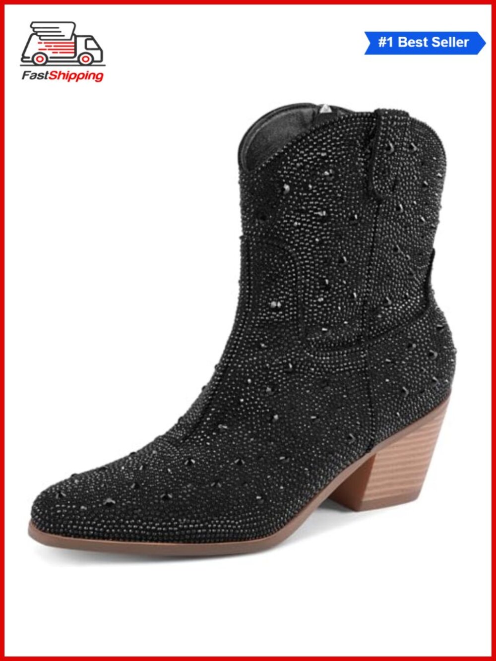 β¨ Rhinestone Faux Leather Ankle Cowboy Boots for Women